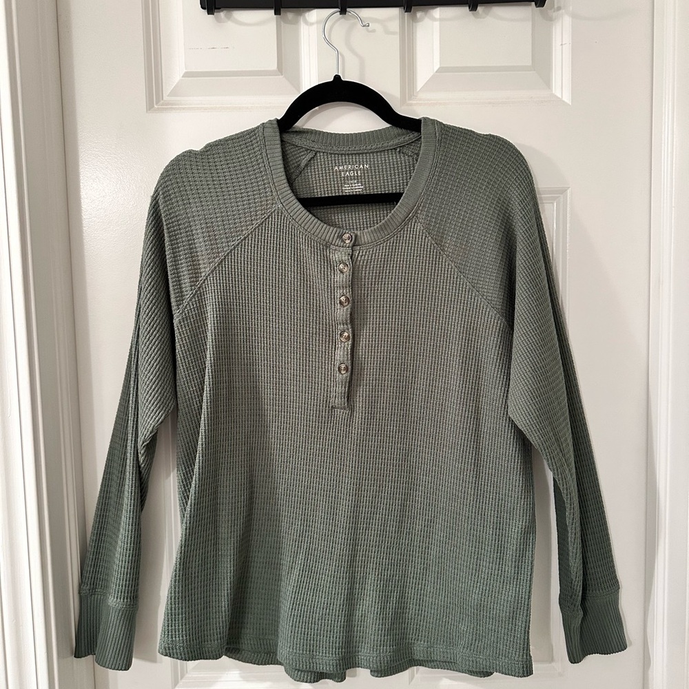 American Eagle Outfitters Gray Waffle Knit Top